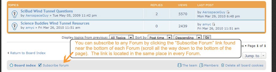 Cropped screenshot of a subscription link on the Ask an Expert forum on the website ScienceBuddies.org