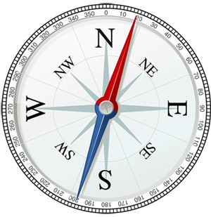 Drawing of a magnetic compass
