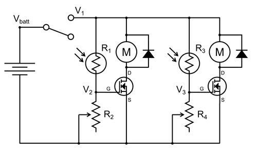 Circuit diagram for a light following robot