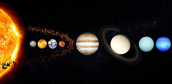 A representation of the planets in the solar system.