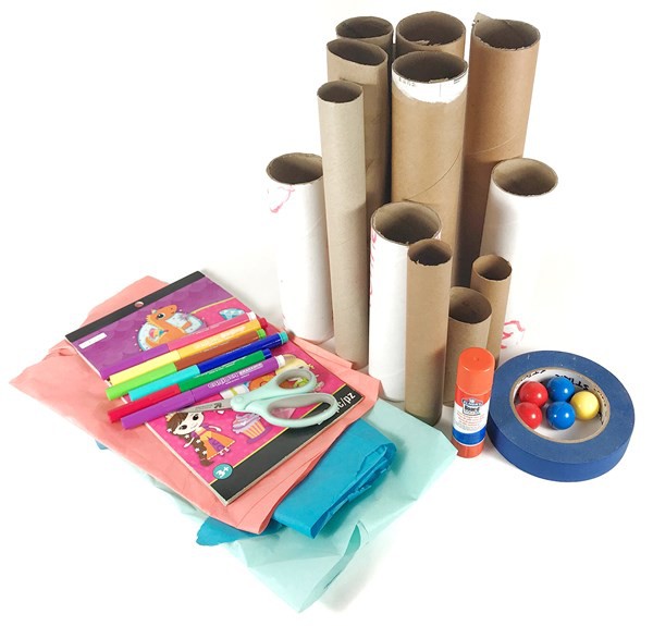Materials needed for the wall marble run activity.