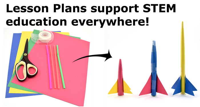 Three model rockets made from straws, paper and tape