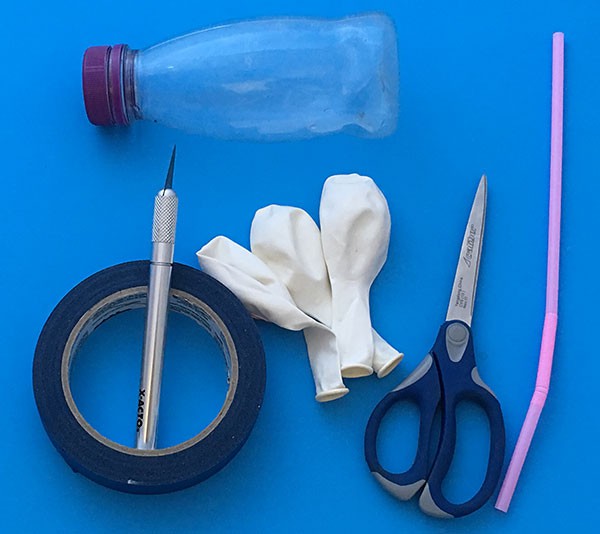 Materials needed to create a model of the respiratory system, as explained in this STEM lesson.