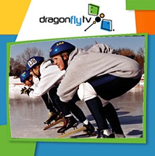 Thumbnail for a speedskating video features three speed skaters