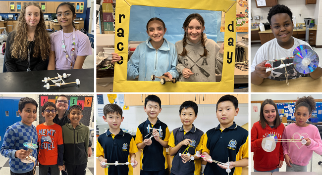 Collage of students, ages 11-14, holding their 2024 Science Buddies Engineering Challenge solutions.