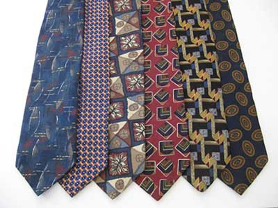 Six ties of various colors and patterns