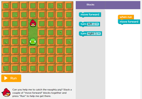 A screenshot from Code.org's sample Hour of Code activity