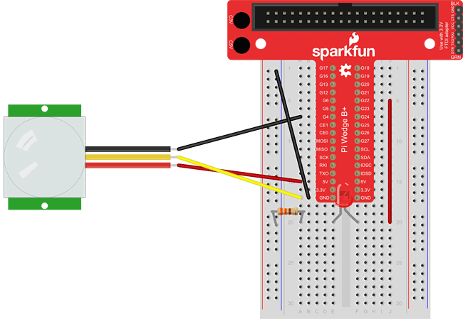 raspberry pi PIR breadboard LED