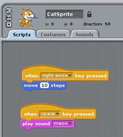 Screenshot of a short program written in the program Scratch