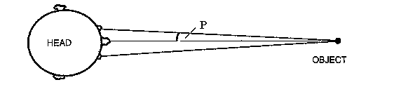 Diagram shows a top-down view of eyes focusing on an object