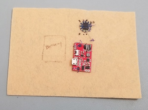 TinyLily connected to LiPo boost board 