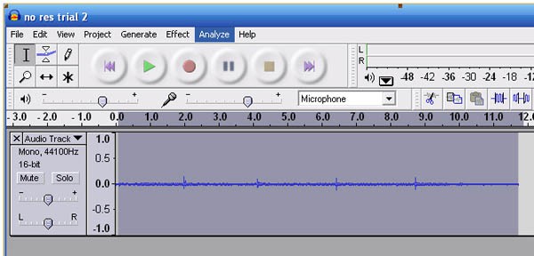 Screenshot of the program Audacity highlighting the Analyze tab at the top of the program