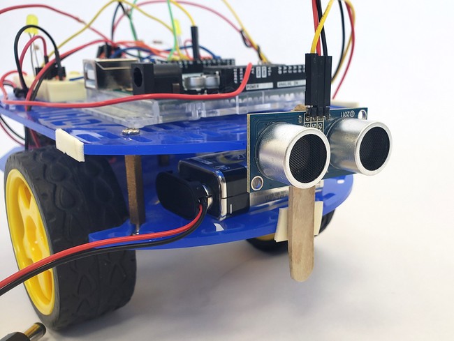 Ultrasonic sensor mounted to the front of the robot 