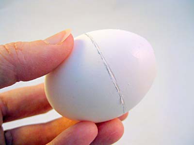 An emptied eggshell with a score line around the widest section