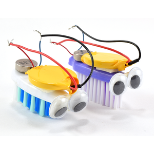 Bristlebot robots made from toothbrush heads, simple motor, and battery - science kit