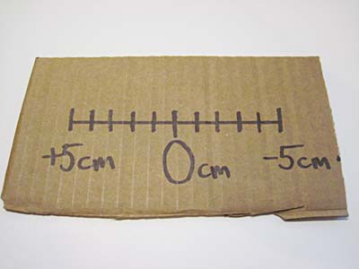 Number line drawn on cardboard from negative 5 to 5 centimeters