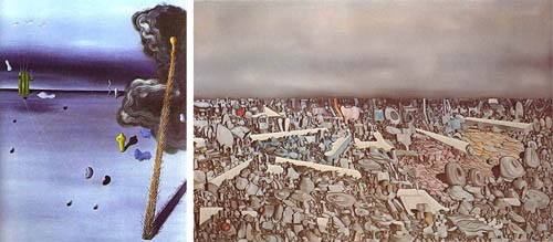 A side by side picture of a low density and high-density painting created by Yves Tanguy