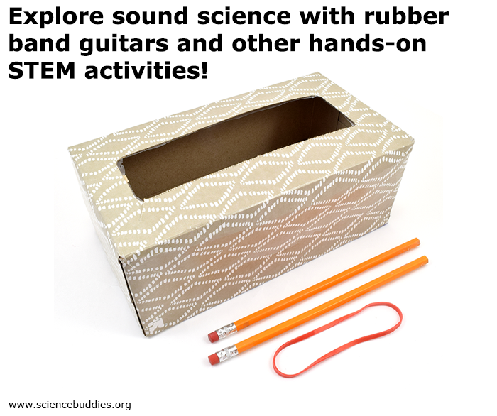 A tissue box, two pencils and rubber band