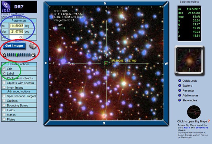 Screenshot of the Sloan Digital Sky Survey image-finding tool found on the web