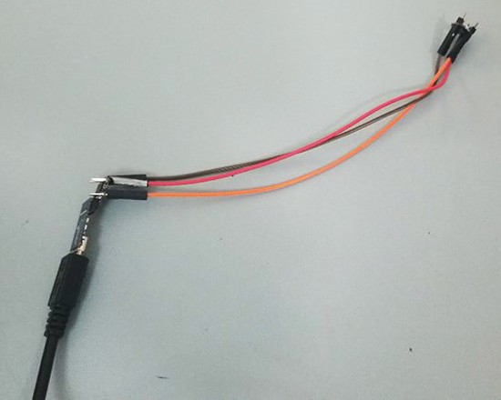 Circuit connected to mini USB adapter and micro USB cable. 