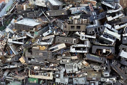 A large pile of electronic waste