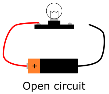 A diagram of a battery connected to a lightbulb on one side