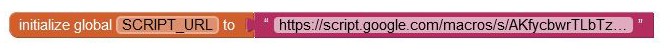 Example blocks initializing the ScriptURL variable to the URL of the Google Script macro create earlier.  