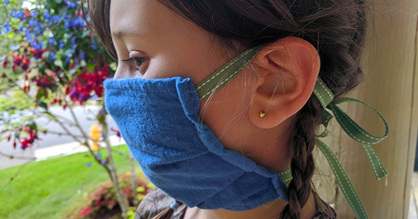 Girl wearing a homemade face mask