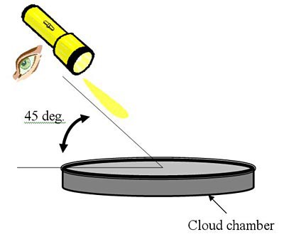 A flashlight illuminates a petri dish in the radioactive decay experiment