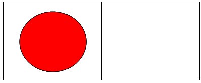 Drawing of a red circle within a square on the left and an empty square on the right
