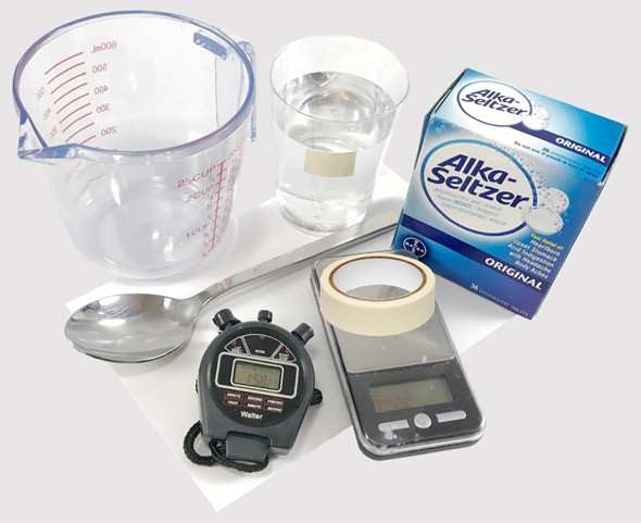 Materials needed for measuring the reaction rates of the Alka-Seltzer dissolution reaction