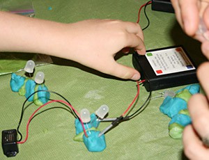 An LED circuit made from conductive play dough, LEDs and a battery pack