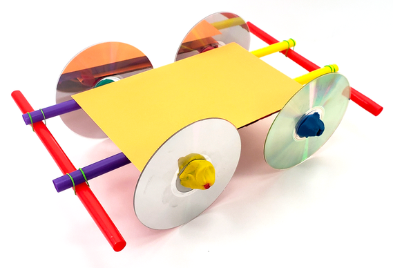 Homemade car with bumper system made from straws