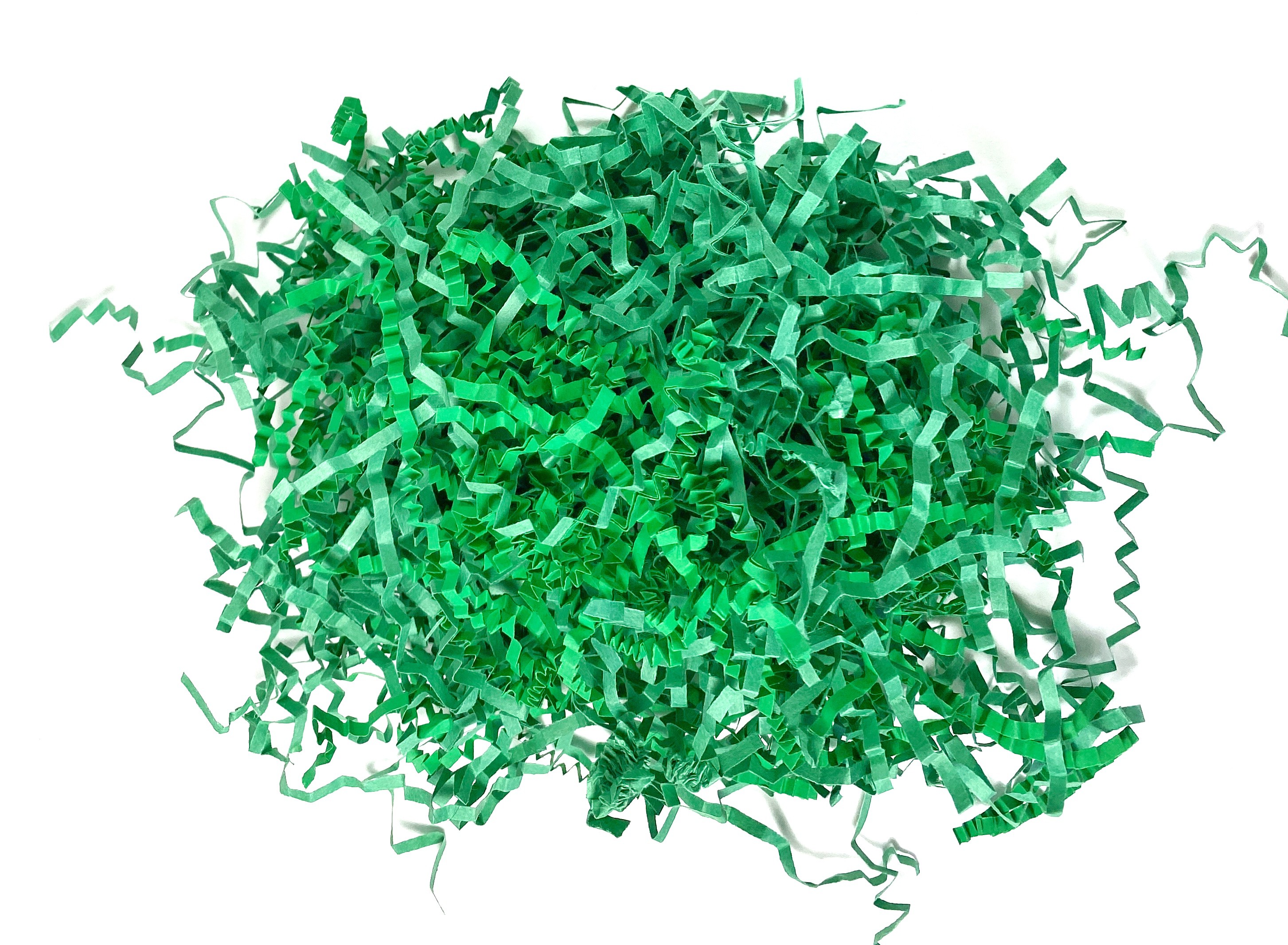 A pile of green shredded paper.