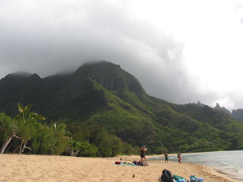 Photo from a beach in Hawaii shows sand sloping towards the water