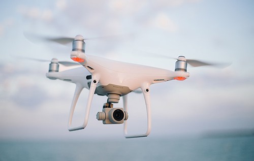 A quadcopter flying in the air