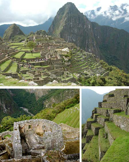 Three photos of Machu Picchu show stone structures that have lasted hundreds of years