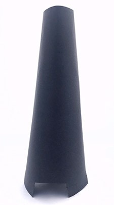 A narrow cone made of black construction paper