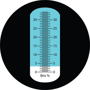 The degrees Brix can be read from a scale inside the refractometer