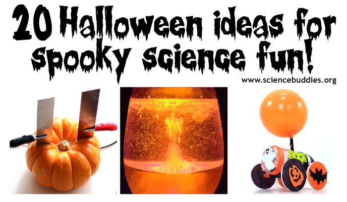 Halloween STEM activitives, including balloon car, lava lamp, and pumpkin veggie power