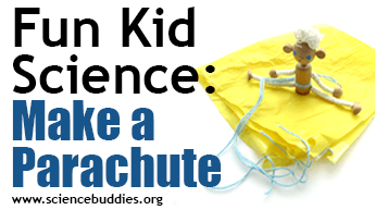Parachute activity setup using square of tissue paper and a small toy figurine