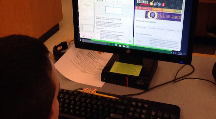 A student views the website ScienceBuddies.org on a computer monitor