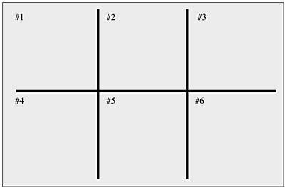 A cutting board is divided into six sections