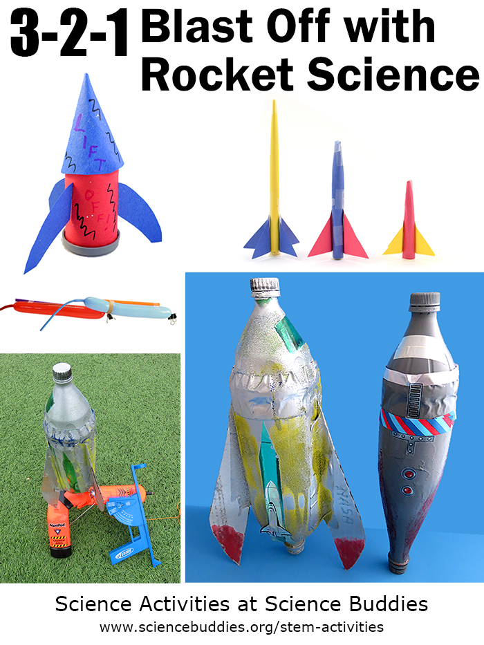 Photo collage of four rocket themed science projects