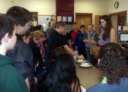 Lily Arendt and a class of students explore surface tension with a Milk Rainbow science activity.