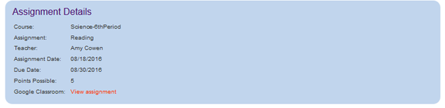 Cropped screenshot of details for an assignment posted in Google Classroom