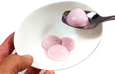 pink yogurt ravioli balls