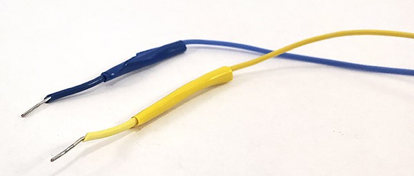 Flexible drone wires connected to solid jumper wires