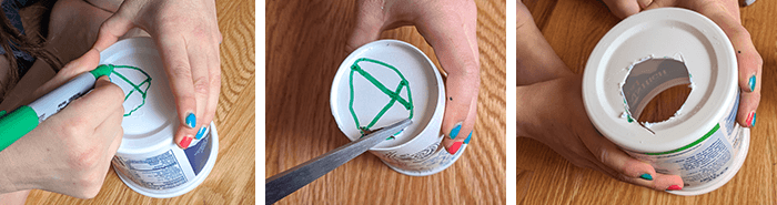 Preparing containers by drawing and cutting a circle out of the bottom