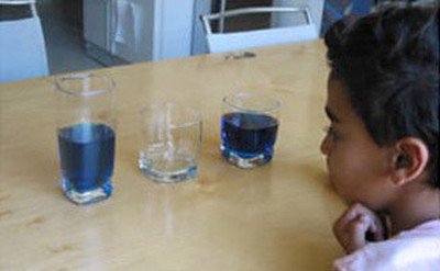 Two experimental glasses with the same capacity and amount of liquid